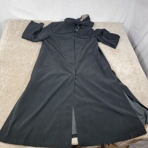 Gallery Women Petite Black Full Length Hooded Trench Coat Womens Size 12P US LG